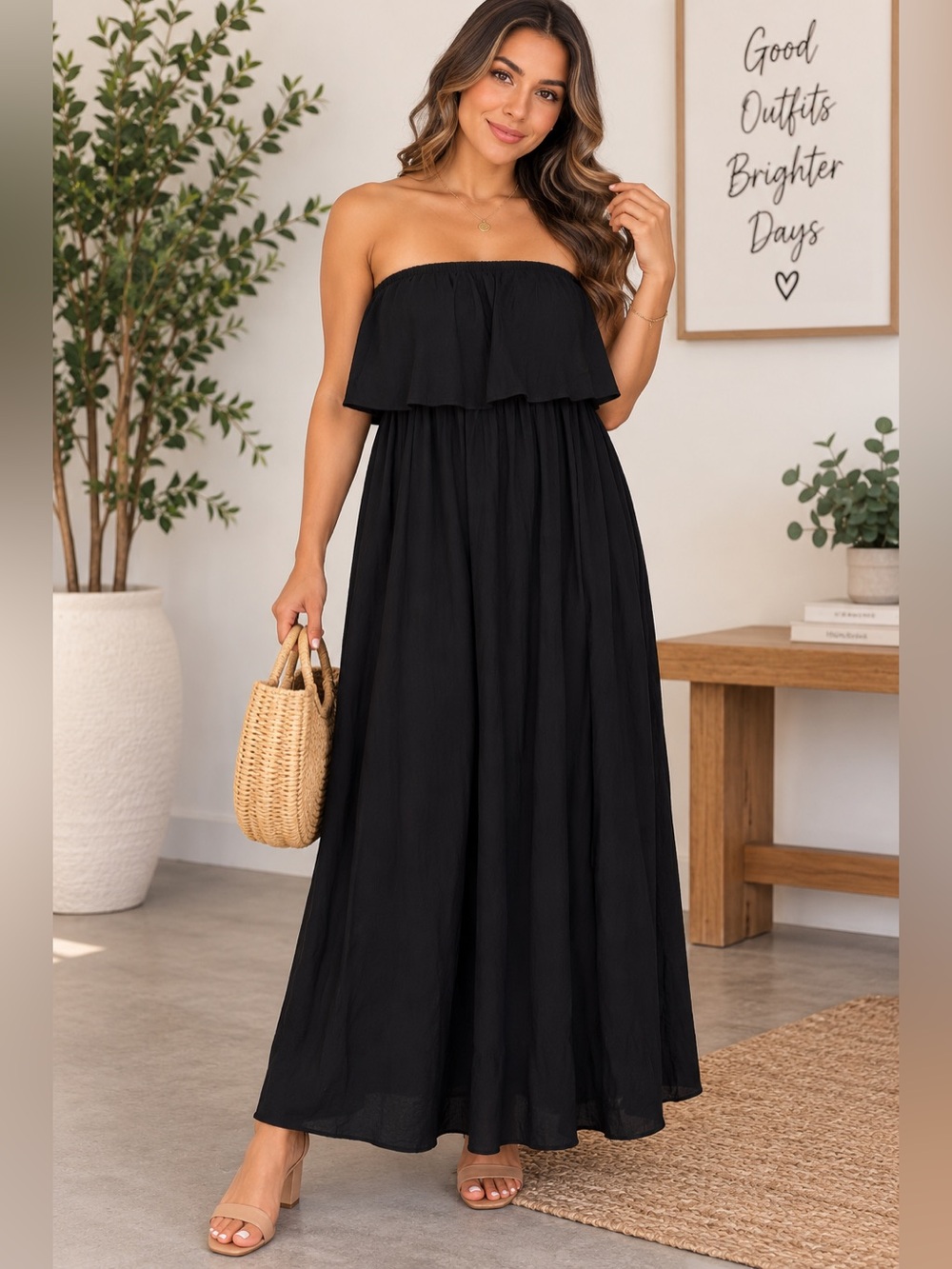 Zenana- Strapless Maxi Dress- Black